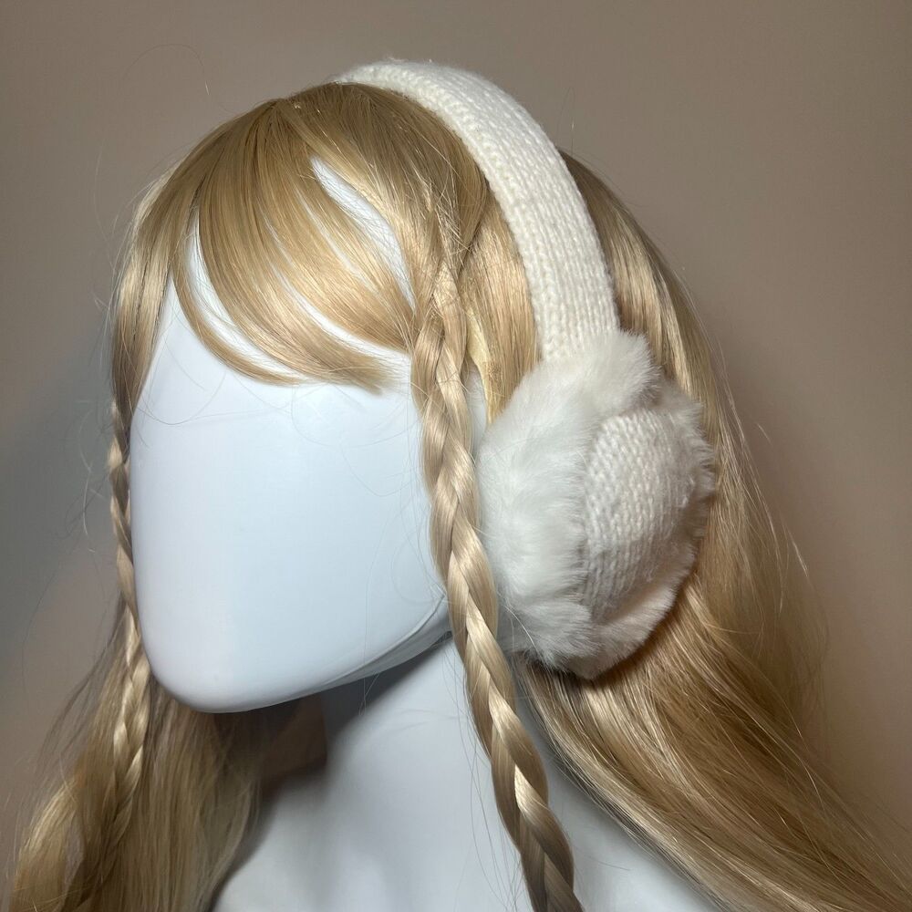 Mudd Vintage Y2K Faux Fur Knit Earmuffs - White Coquette Winter Snow Bunny 2000s